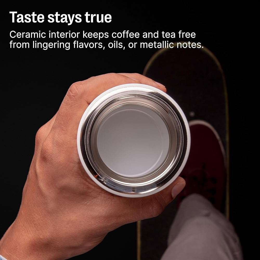 Fellow Carter Move Travel Mug - Vacuum-Insulated Stainless Steel Coffee and Tea Tumbler with Ceramic Interior and Splash Guard, 16 oz Cup - Desert Rose - Image 4