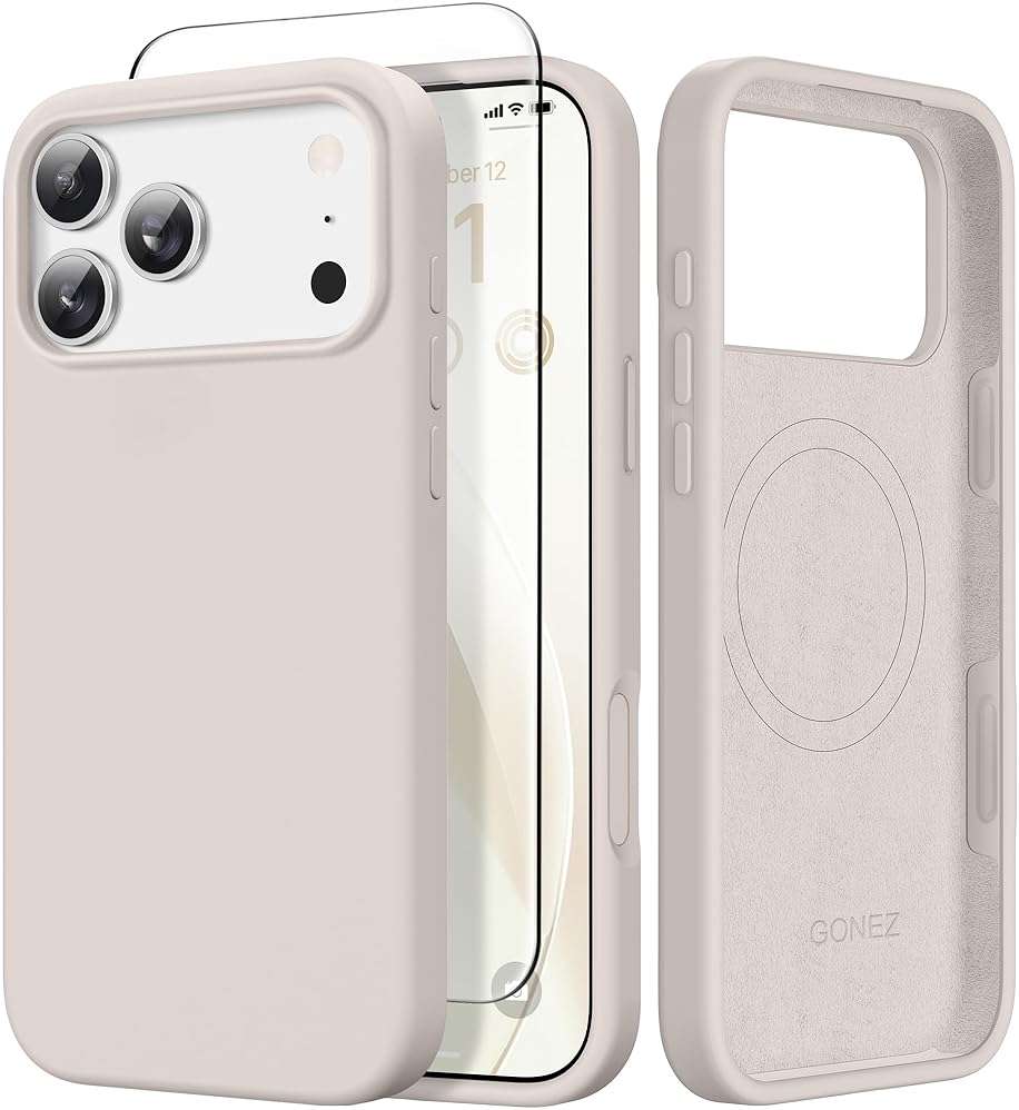 GONEZ Magnetic for iPhone 17 Pro Max Case, [Compatible with MagSafe] Anti-Scratch Microfiber Lining & Screen Protector, Silicone Camera Control, Shockproof Slim Phone Cover 6.9 inch, Stone - Image 1