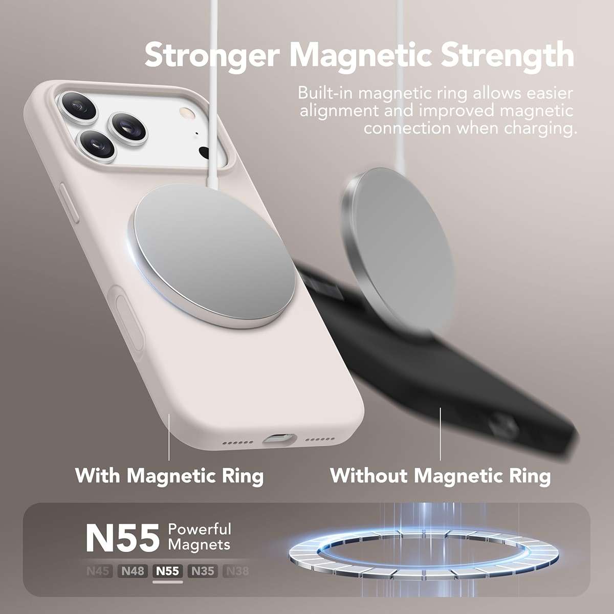 GONEZ Magnetic for iPhone 17 Pro Max Case, [Compatible with MagSafe] Anti-Scratch Microfiber Lining & Screen Protector, Silicone Camera Control, Shockproof Slim Phone Cover 6.9 inch, Stone - Image 2