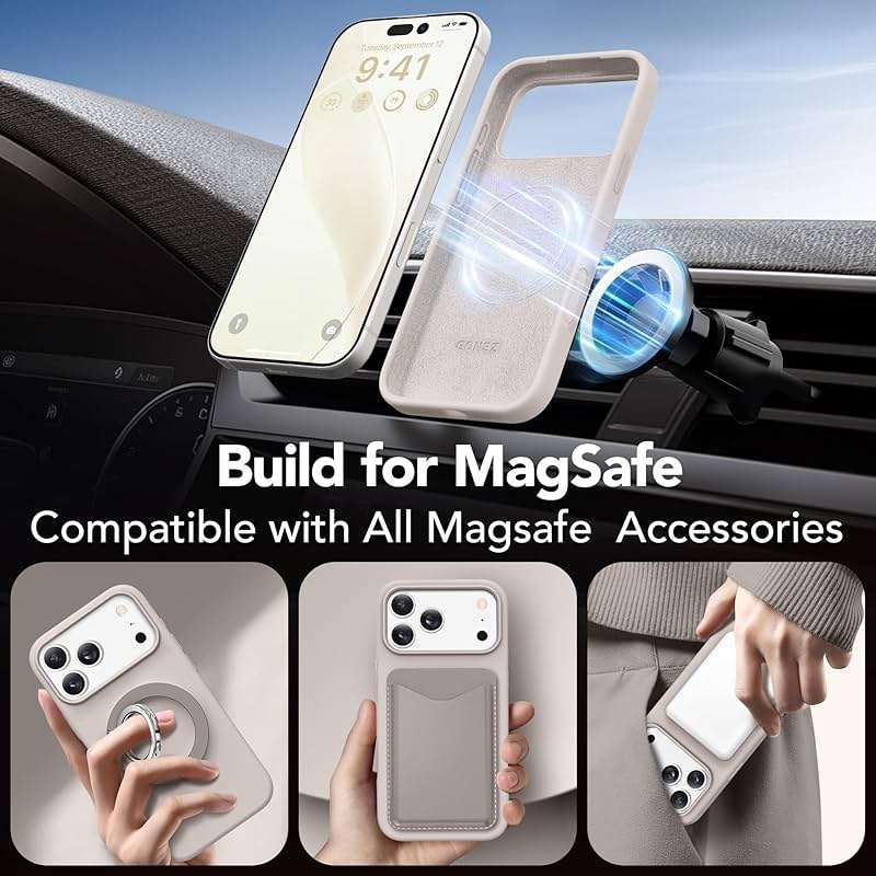 GONEZ Magnetic for iPhone 17 Pro Max Case, [Compatible with MagSafe] Anti-Scratch Microfiber Lining & Screen Protector, Silicone Camera Control, Shockproof Slim Phone Cover 6.9 inch, Stone - Image 3