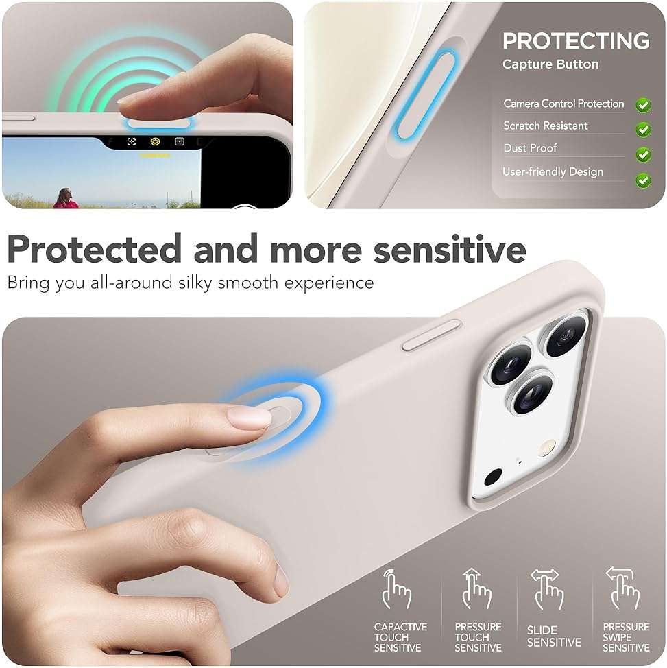 GONEZ Magnetic for iPhone 17 Pro Max Case, [Compatible with MagSafe] Anti-Scratch Microfiber Lining & Screen Protector, Silicone Camera Control, Shockproof Slim Phone Cover 6.9 inch, Stone - Image 7