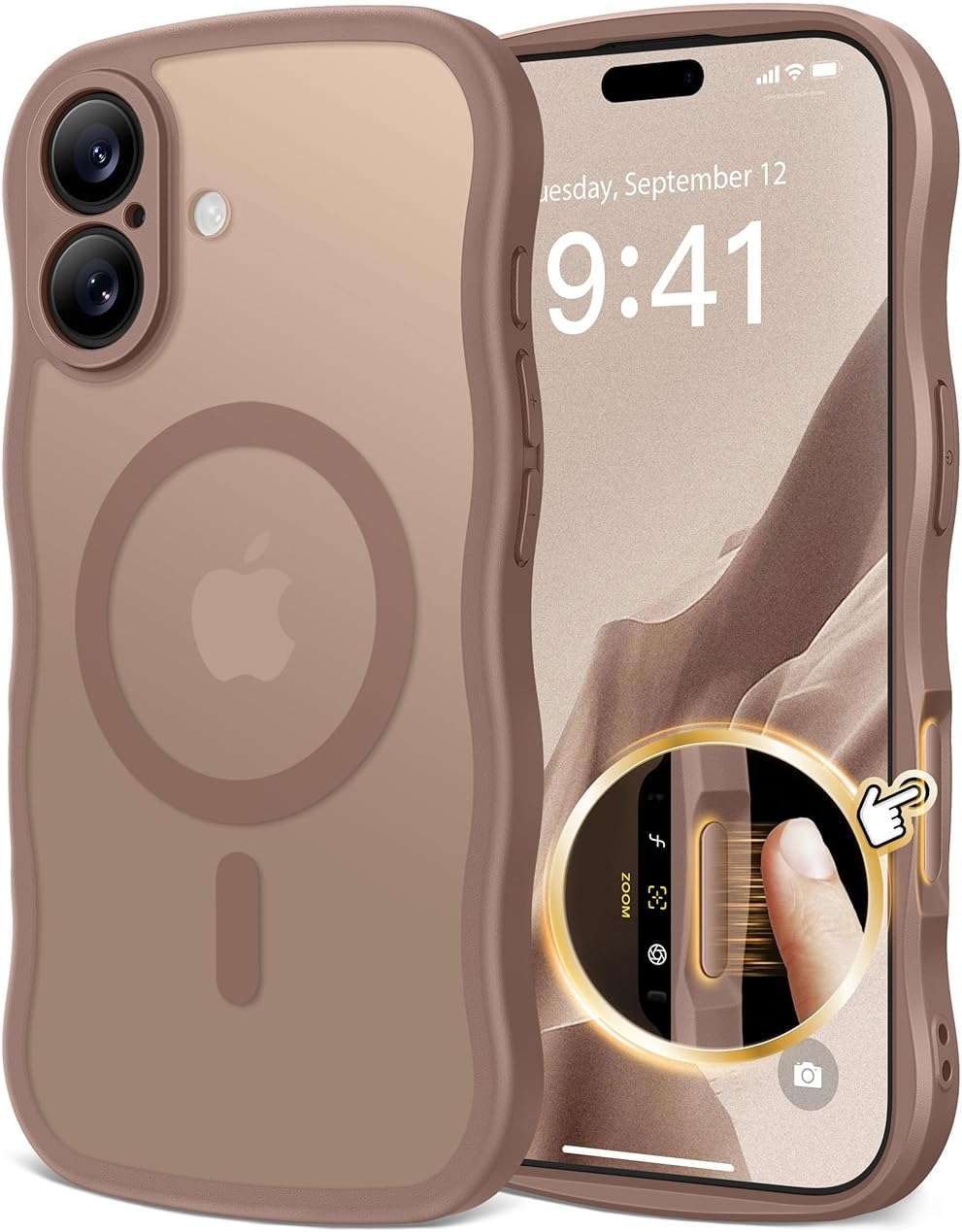 CAPRARO Magnetic for iPhone 17 Case for Women Girls, Upgraded [Full Camera Protection] [Compatible with MagSafe] Cute Wave Translucent Matte Phone Case for iPhone 17, Brown - Image 1