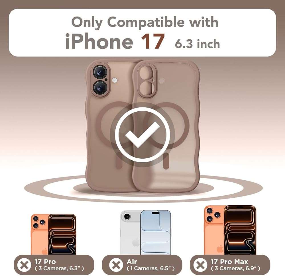 CAPRARO Magnetic for iPhone 17 Case for Women Girls, Upgraded [Full Camera Protection] [Compatible with MagSafe] Cute Wave Translucent Matte Phone Case for iPhone 17, Brown - Image 2