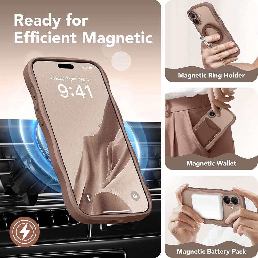 CAPRARO Magnetic for iPhone 17 Case for Women Girls, Upgraded [Full Camera Protection] [Compatible with MagSafe] Cute Wave Translucent Matte Phone Case for iPhone 17, Brown - Image 3