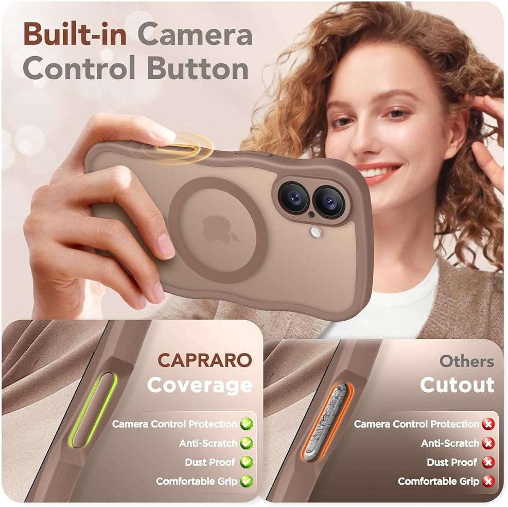 CAPRARO Magnetic for iPhone 17 Case for Women Girls, Upgraded [Full Camera Protection] [Compatible with MagSafe] Cute Wave Translucent Matte Phone Case for iPhone 17, Brown - Image 5