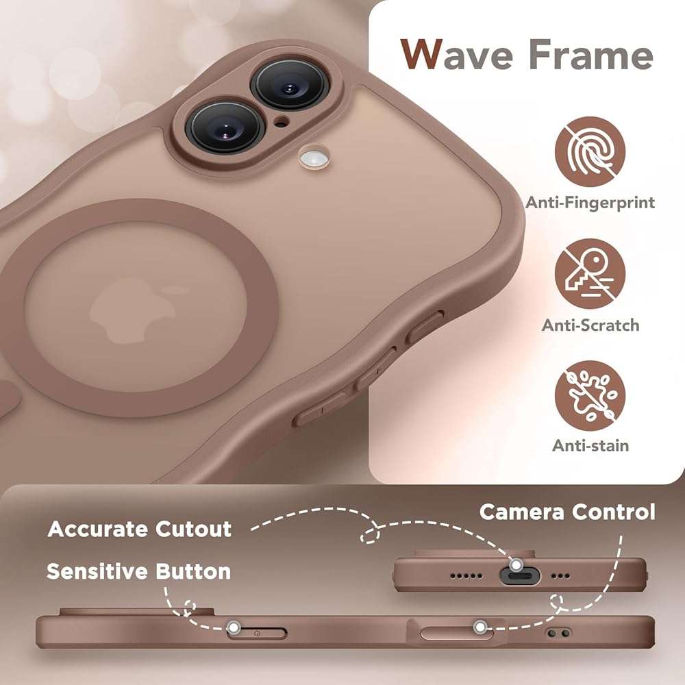 CAPRARO Magnetic for iPhone 17 Case for Women Girls, Upgraded [Full Camera Protection] [Compatible with MagSafe] Cute Wave Translucent Matte Phone Case for iPhone 17, Brown - Image 8
