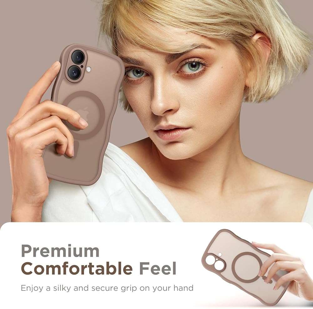 CAPRARO Magnetic for iPhone 17 Case for Women Girls, Upgraded [Full Camera Protection] [Compatible with MagSafe] Cute Wave Translucent Matte Phone Case for iPhone 17, Brown - Image 9