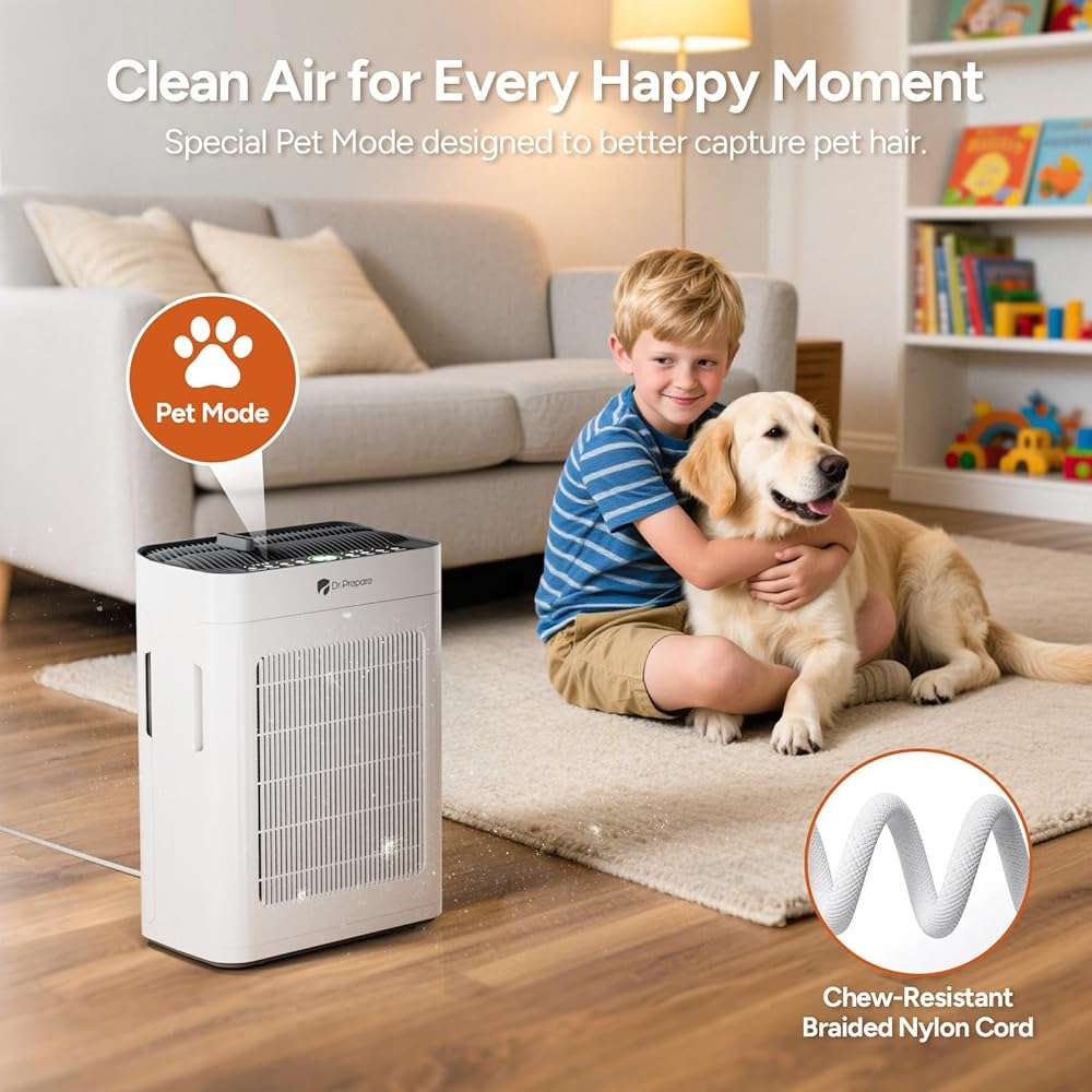 Dr.Prepare Air Purifier for Home Bedroom Large Room Up to 3,000 ft², HEPA Air Cleaner with Dual-Sided Washable Pre-Filter, 20dB Sleep Mode & Fragrance, AQI Display,Auto & Pet Mode for Smoke Odors - Image 3