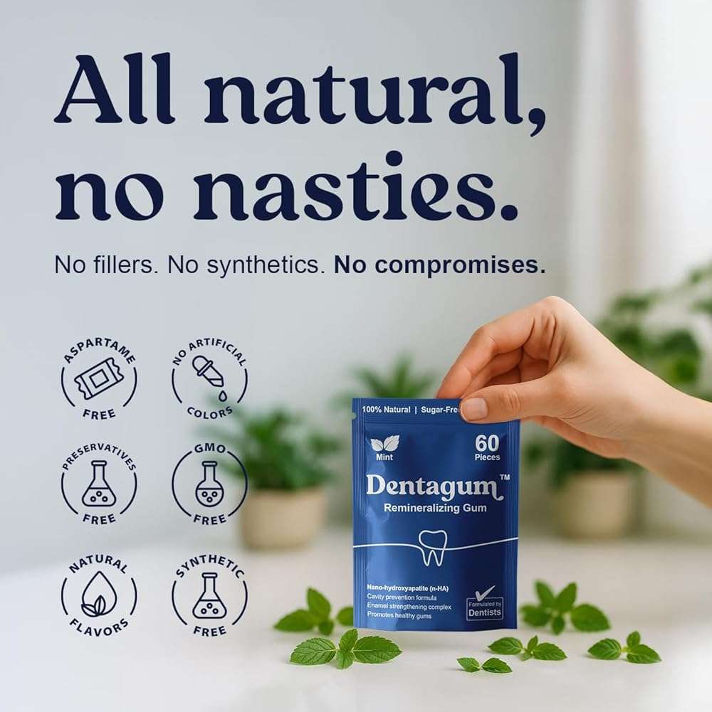 Dentagum Remineralizing Gum with Nano-Hydroxyapatite & Xylitol – SugarFree Chewing Gum for Enamel Repair, Cavity Protection & Receding Gums – 60 Pieces - Image 6