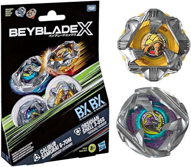 Beyblade X Calibur Samurai 6-70M BX & Obsidian Shell 3-85S BX Takara Tomy Dual Pack Set with 2 Right-Spinning Tops, Battling Tops Game Toys, Ages 8+ - Image 1