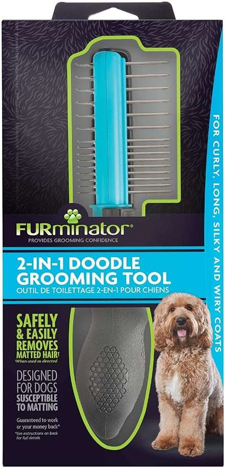 FURminator 2-in-1 Doodle Grooming Tool for Dogs, 1 Count, Dematting Tool with Comb for Mats, Tangles & Maintenance on Curly, Long, Silky & Wiry Coats - Image 1