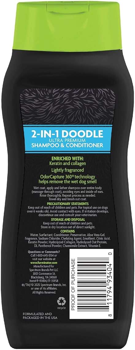 FURminator 2-in-1 Doodle Ultra Premium Shampoo & Conditioner, 16 Ounces, Conditions Fur to Reduce Tangles for Curly, Long, Silky & Wiry Coats - Image 2