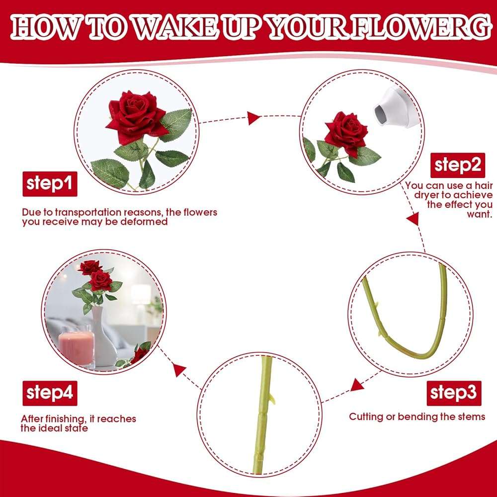 Suncalla Velvet Artificial Flowers Rose, Single Rose Real to Touch Fake Silk 3.15” Flower Head with Long Stem for Women Wedding Mother Valentine Gift Home Decor Anniversary(Red) - Image 3
