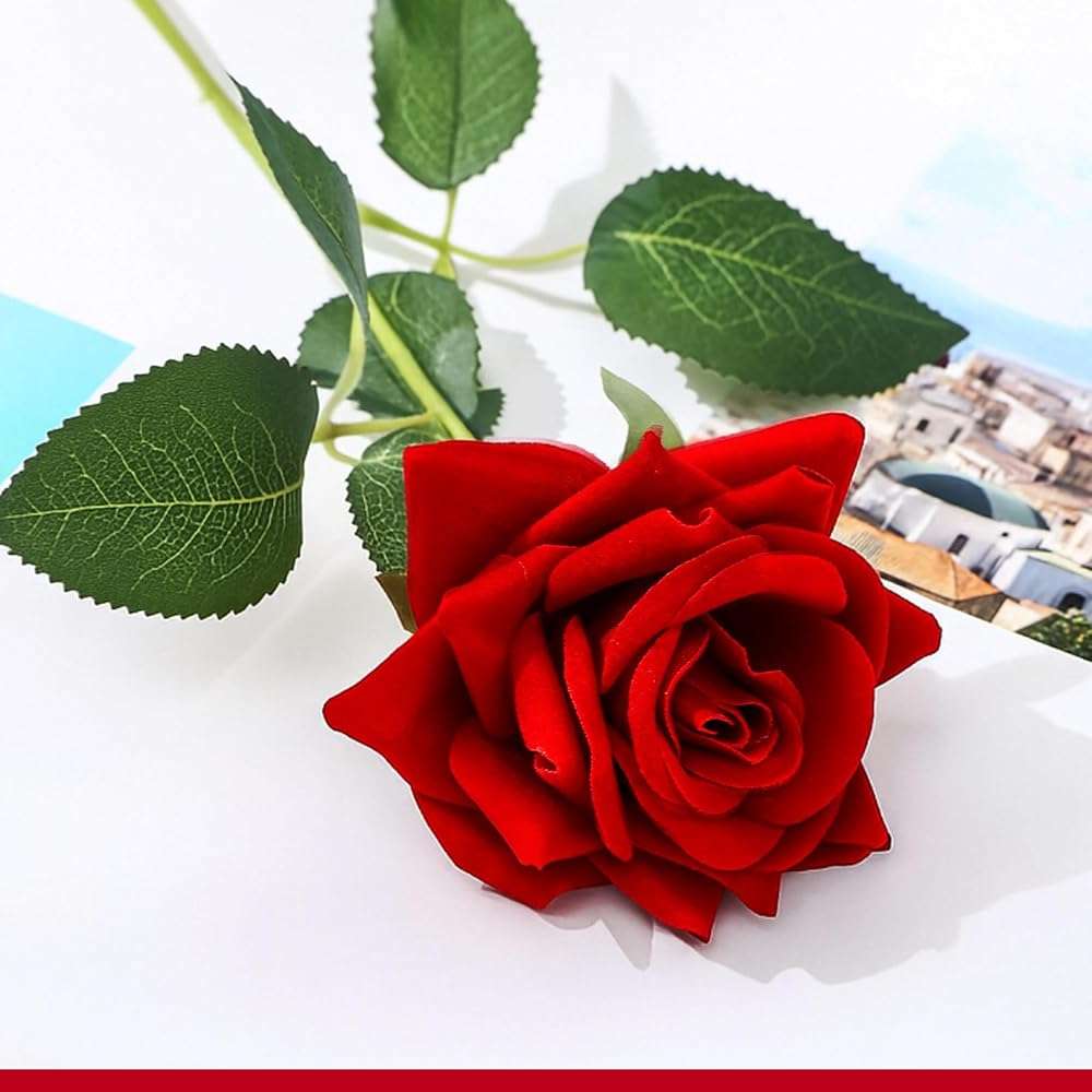 Suncalla Velvet Artificial Flowers Rose, Single Rose Real to Touch Fake Silk 3.15” Flower Head with Long Stem for Women Wedding Mother Valentine Gift Home Decor Anniversary(Red) - Image 9