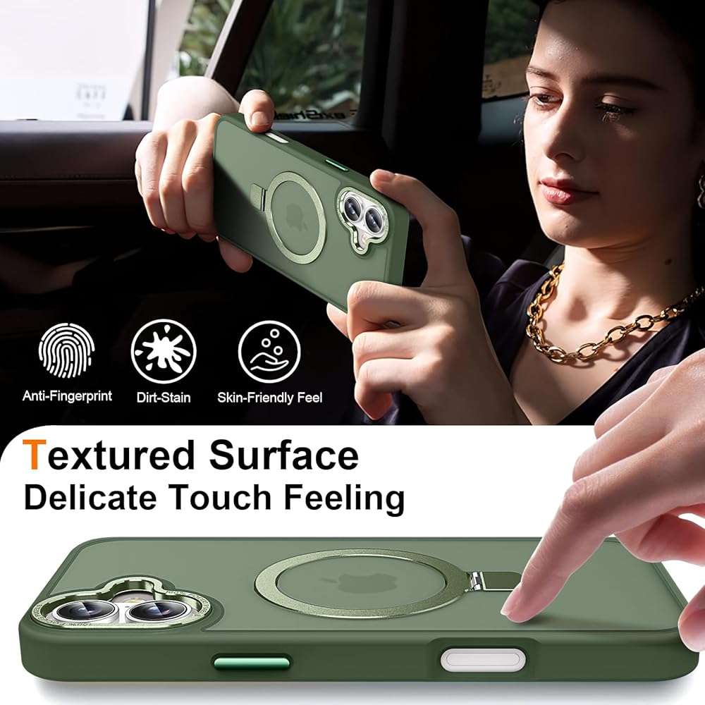 Lufanbis Magnetic for iPhone 17 Case with Ring Stand, [10 FT Drop Protection] [Velvety Touch] Slim Translucent Matte Back Shockproof Phone Case for iPhone 17 6.3'', Midnight Green - Image 5