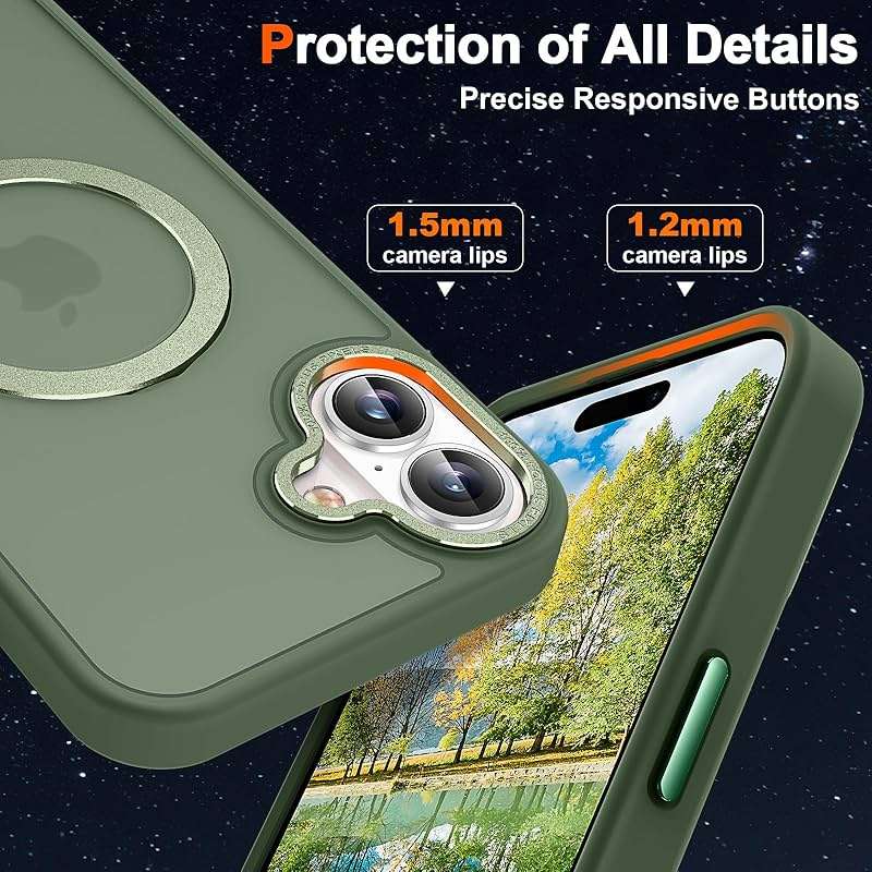 Lufanbis Magnetic for iPhone 17 Case with Ring Stand, [10 FT Drop Protection] [Velvety Touch] Slim Translucent Matte Back Shockproof Phone Case for iPhone 17 6.3'', Midnight Green - Image 6