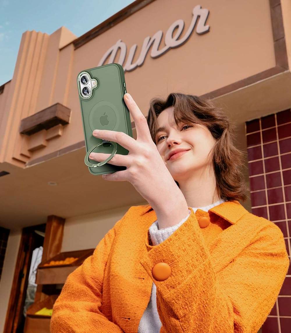 Lufanbis Magnetic for iPhone 17 Case with Ring Stand, [10 FT Drop Protection] [Velvety Touch] Slim Translucent Matte Back Shockproof Phone Case for iPhone 17 6.3'', Midnight Green - Image 7