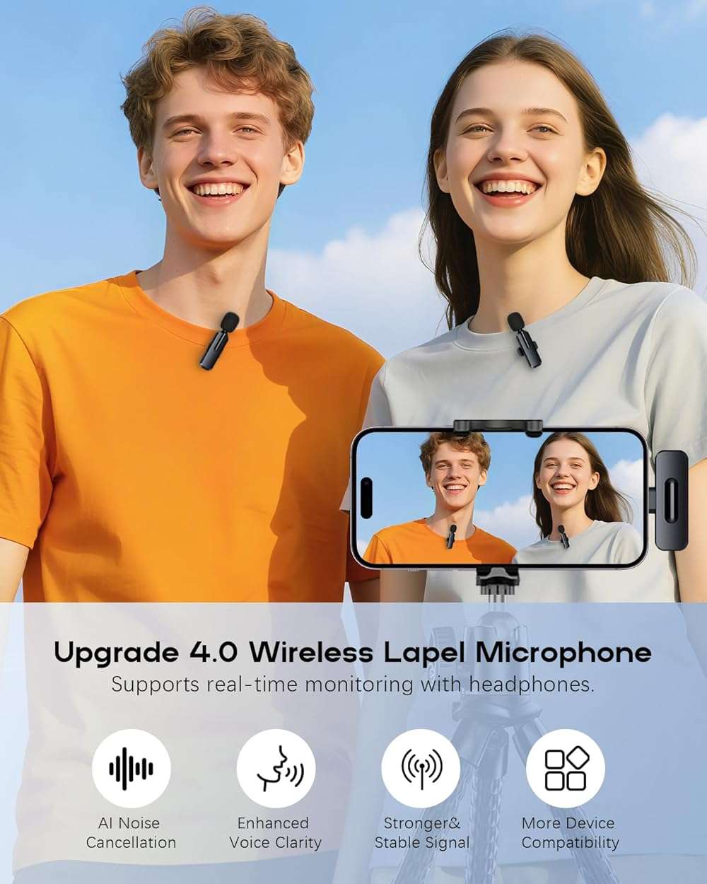 Wireless Mini Microphone for iPhone, Android - 2 Pack Lavalier Microphone for Video Recording, 2 In 1 Noise Reduction Lapel Mic for Ipad, Clip-on Mini Mic with USB-C for Content Creators Podcast - Image 2