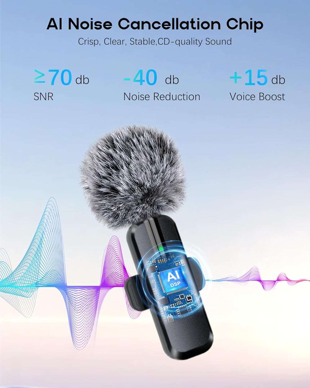 Wireless Mini Microphone for iPhone, Android - 2 Pack Lavalier Microphone for Video Recording, 2 In 1 Noise Reduction Lapel Mic for Ipad, Clip-on Mini Mic with USB-C for Content Creators Podcast - Image 3