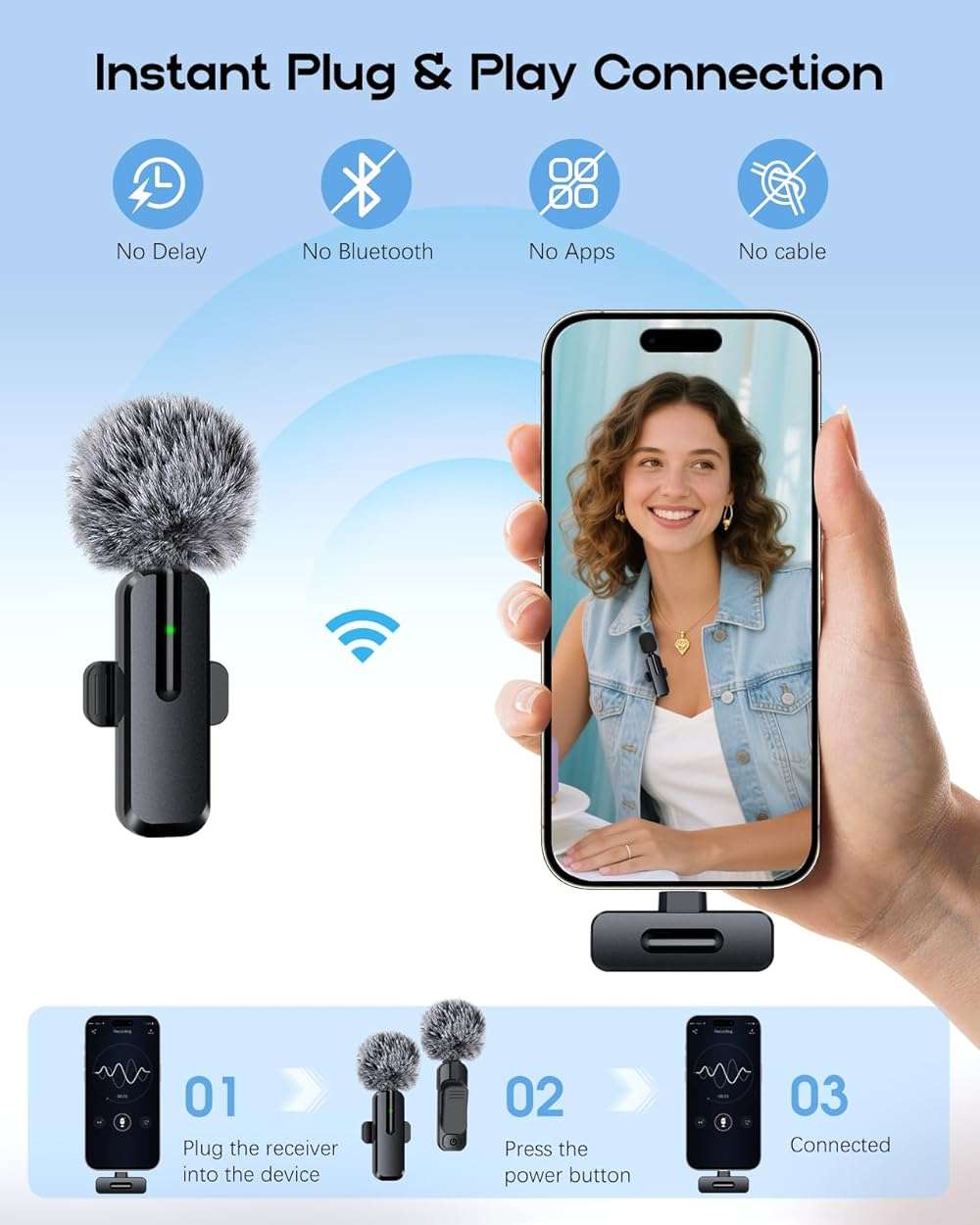 Wireless Mini Microphone for iPhone, Android - 2 Pack Lavalier Microphone for Video Recording, 2 In 1 Noise Reduction Lapel Mic for Ipad, Clip-on Mini Mic with USB-C for Content Creators Podcast - Image 6