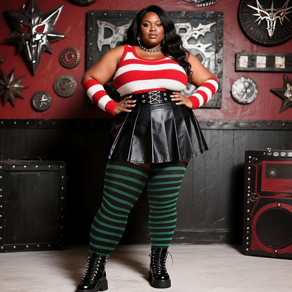 AQOKKA Plus Size Thigh High Socks for Women Cotton Boot Femboy Thigh High Stockings Striped Over Knee High Socks Leg Warmers - Image 3