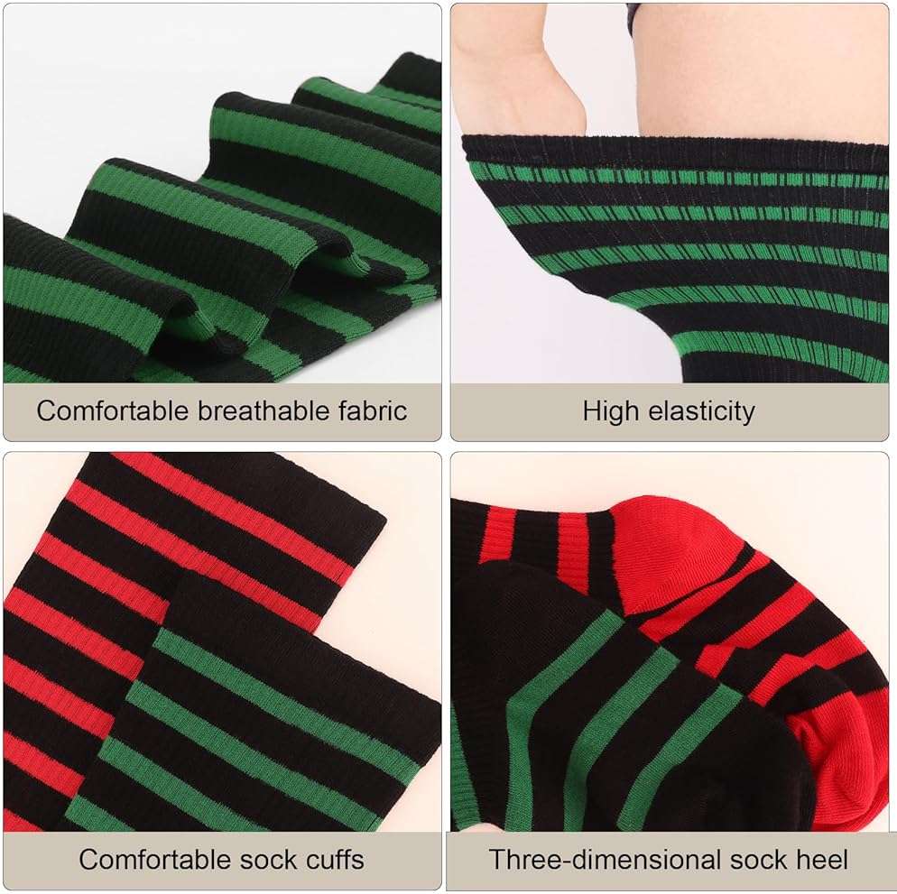 AQOKKA Plus Size Thigh High Socks for Women Cotton Boot Femboy Thigh High Stockings Striped Over Knee High Socks Leg Warmers - Image 5