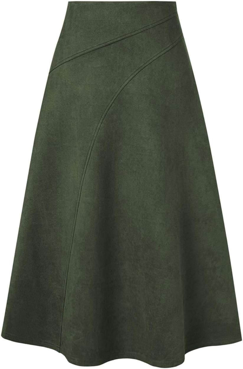Kate Kasin 2026 Women's Suede Skirts, High Waist A-Line Skirt, Fall Winter Midi Skirt - Image 1