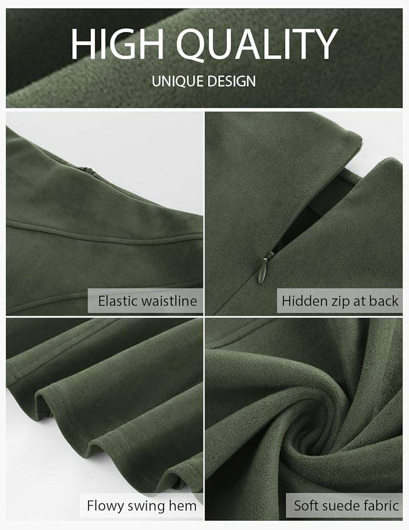 Kate Kasin 2026 Women's Suede Skirts, High Waist A-Line Skirt, Fall Winter Midi Skirt - Image 2