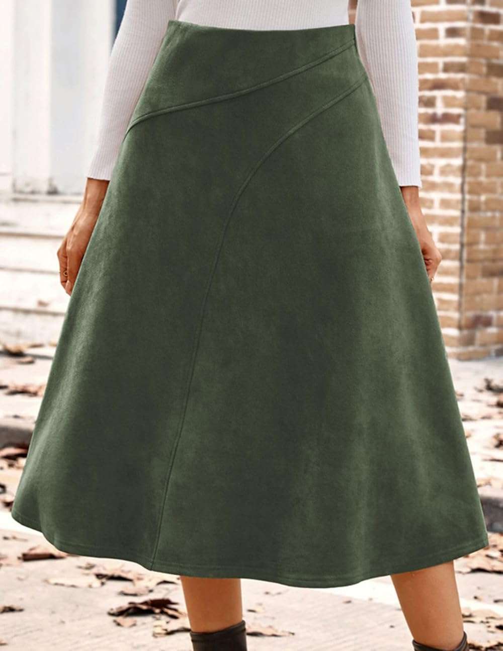 Kate Kasin 2026 Women's Suede Skirts, High Waist A-Line Skirt, Fall Winter Midi Skirt - Image 3