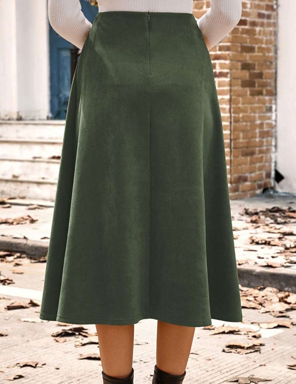 Kate Kasin 2026 Women's Suede Skirts, High Waist A-Line Skirt, Fall Winter Midi Skirt - Image 5