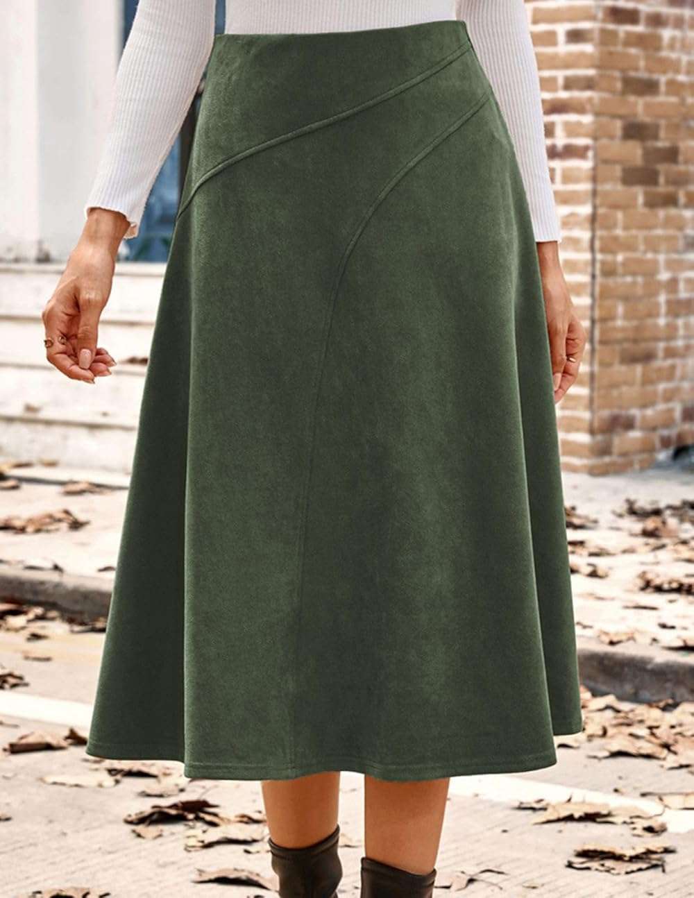 Kate Kasin 2026 Women's Suede Skirts, High Waist A-Line Skirt, Fall Winter Midi Skirt - Image 6
