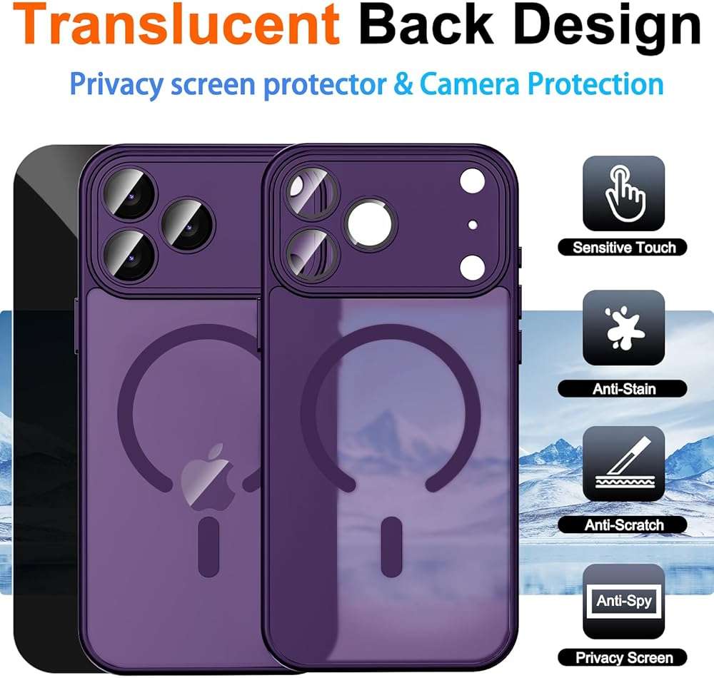 ZOZDOKG Magnetic for iPhone 17 Pro Max Case with Privacy Screen Protector & Camera Protection, Compatible with MagSafe Matte Shockproof Phone Case for iPhone 17 ProMax Women Girls, Purple - Image 2
