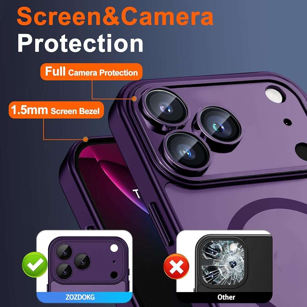 ZOZDOKG Magnetic for iPhone 17 Pro Max Case with Privacy Screen Protector & Camera Protection, Compatible with MagSafe Matte Shockproof Phone Case for iPhone 17 ProMax Women Girls, Purple - Image 6
