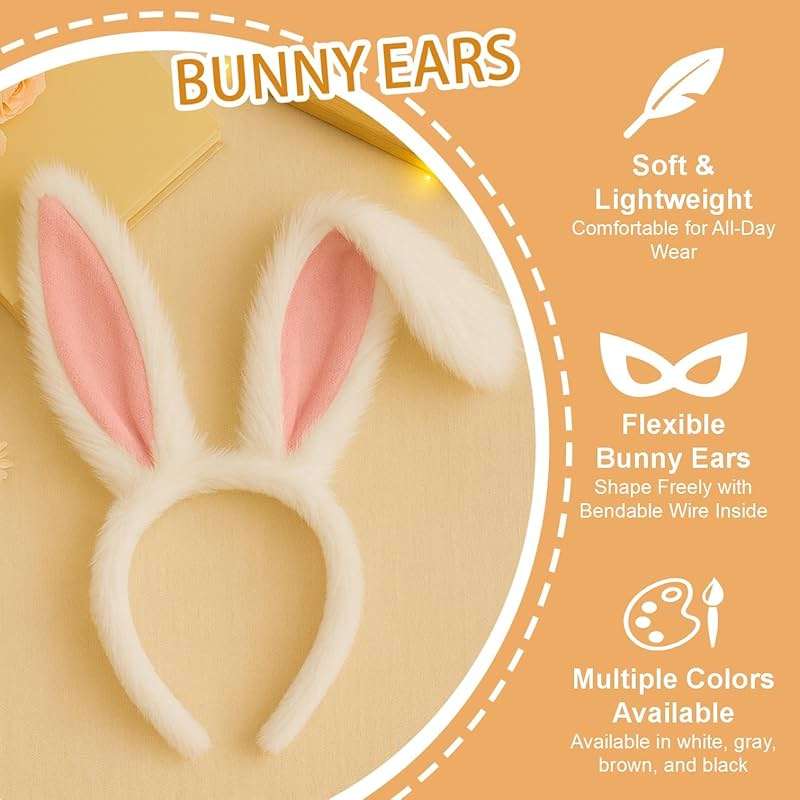 Bunny Ears Headband – White Rabbit Ears with Pink Lining and Flexible Wire Inside for Shapeable Styles – Furry Bunny Ears for Halloween Dress Up, Cosplay, Easter, Costume Parties, Kids & Adults - Image 3