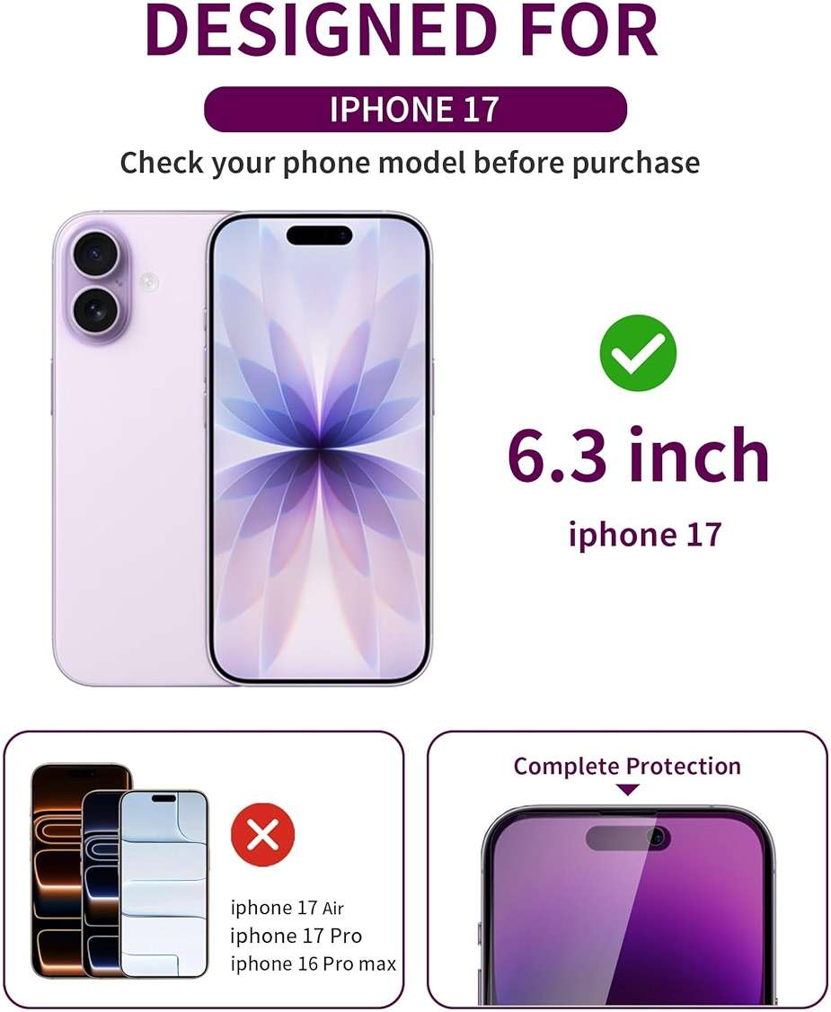 Ifaeveus 2 Pack Privacy Screen Protector for iPhone 17 Tempered Glass 6.3'' Private Saver Anti-Spy Eye Protection Anti-Scratch Full Coverage No Bubble - Image 2