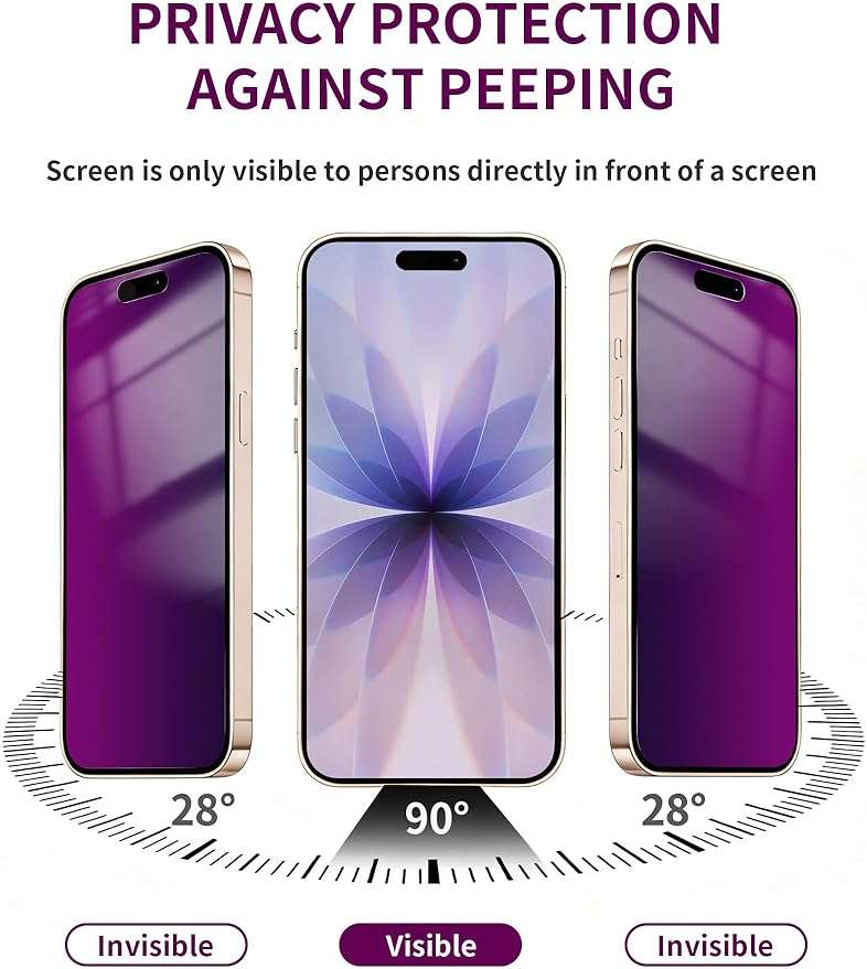 Ifaeveus 2 Pack Privacy Screen Protector for iPhone 17 Tempered Glass 6.3'' Private Saver Anti-Spy Eye Protection Anti-Scratch Full Coverage No Bubble - Image 3