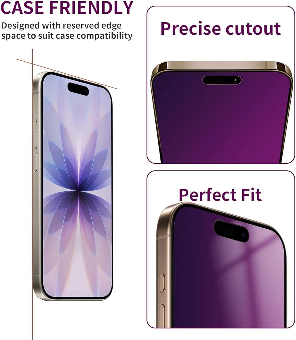 Ifaeveus 2 Pack Privacy Screen Protector for iPhone 17 Tempered Glass 6.3'' Private Saver Anti-Spy Eye Protection Anti-Scratch Full Coverage No Bubble - Image 5