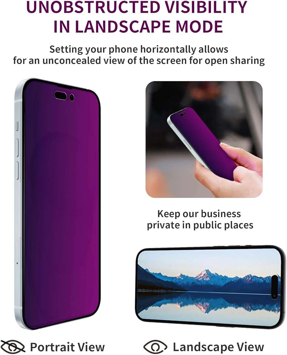 Ifaeveus 2 Pack Privacy Screen Protector for iPhone 17 Tempered Glass 6.3'' Private Saver Anti-Spy Eye Protection Anti-Scratch Full Coverage No Bubble - Image 6