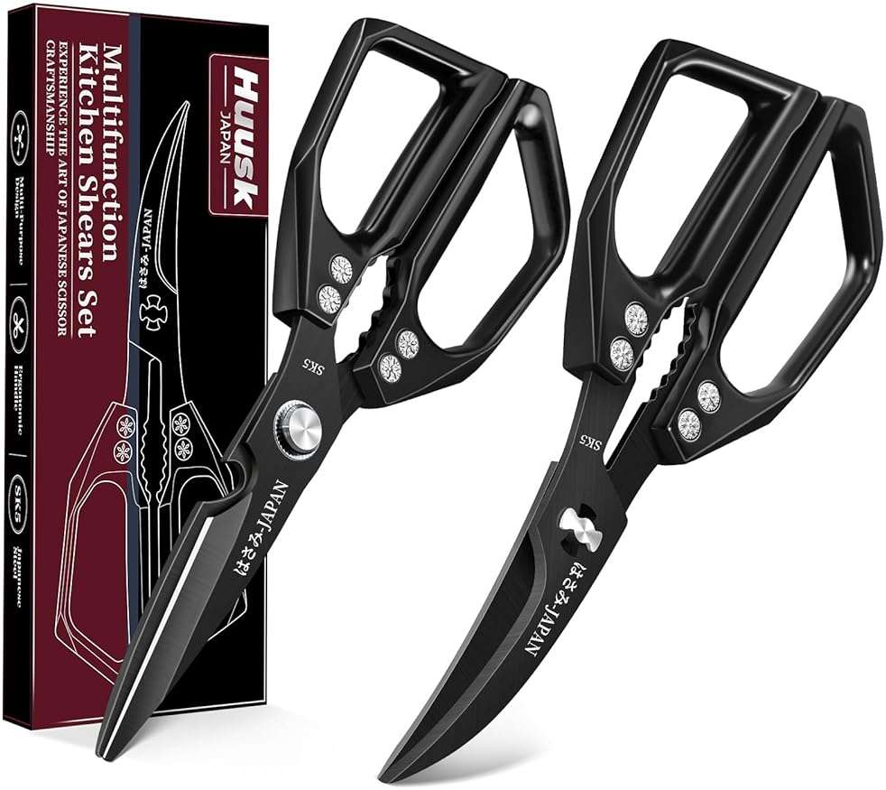 Huusk Kitchen Shears Set Black - Professional Seafood & Kitchen Scissors Set, Sharp Japanese-Style Meat Scissor for Crab, Shrimp, Lobster, Herbs and Food Prep, Christmas Gifts for Men Women - Image 1