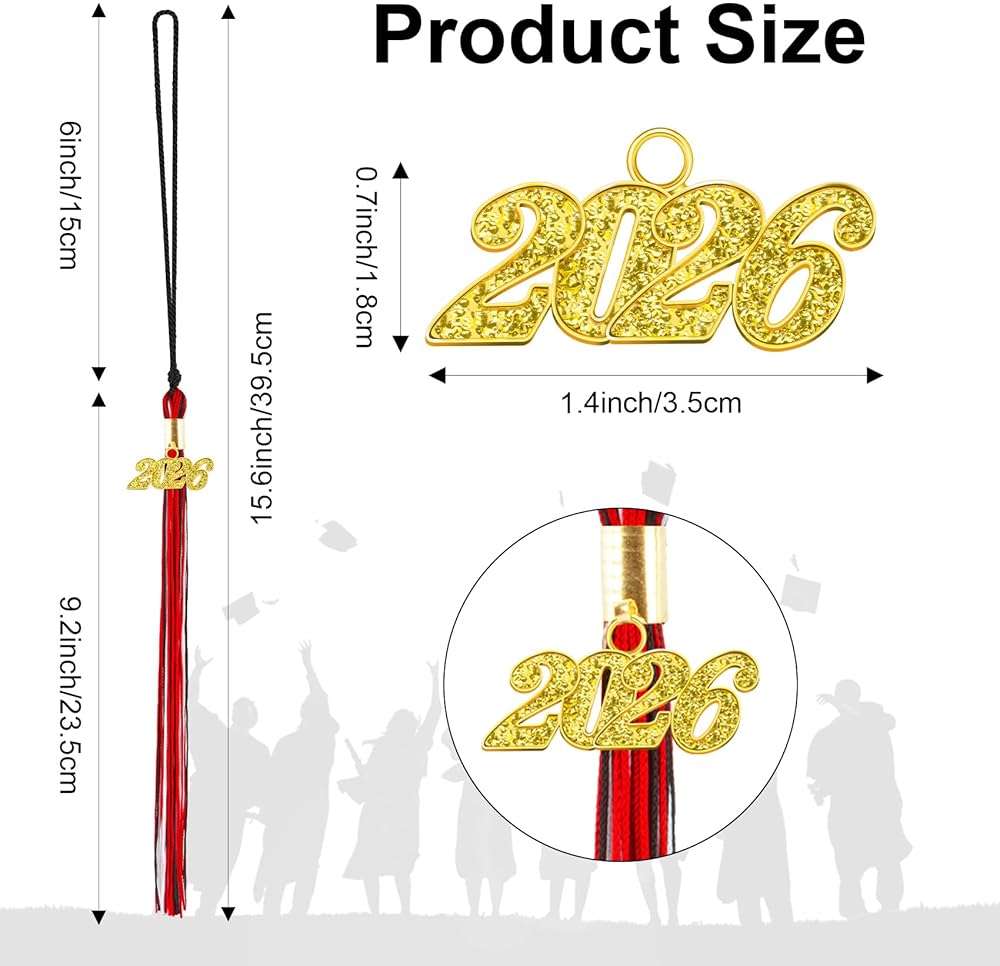 Graduation Tassel 2026, Red Black White Tassels for Graduation Cap, Class of 2026 Grad Tassel with Golden Charm for Academic Graduations Hat Decorations Accessories Ceremonies Party Favors Supplies - Image 3