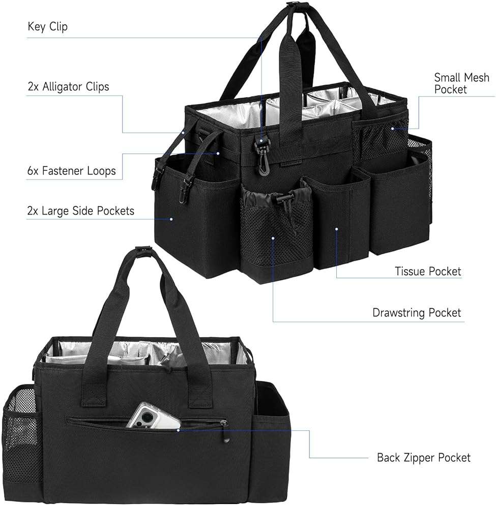 Cleaning Caddy Bag, Cleaning Supplies Organizer for Housekeepers, Housekeeping Caddy with Handle and Detachable Padded Cushion, Black - Image 4