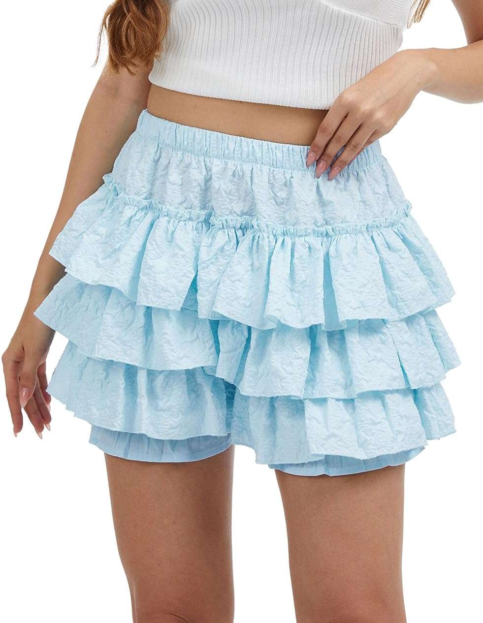 ZUNQKG Womens Y2k Gothic Skorts High Waist Jacquard Fluffy Layered Ruffles Coquette Bloomers Shorts - Image 2