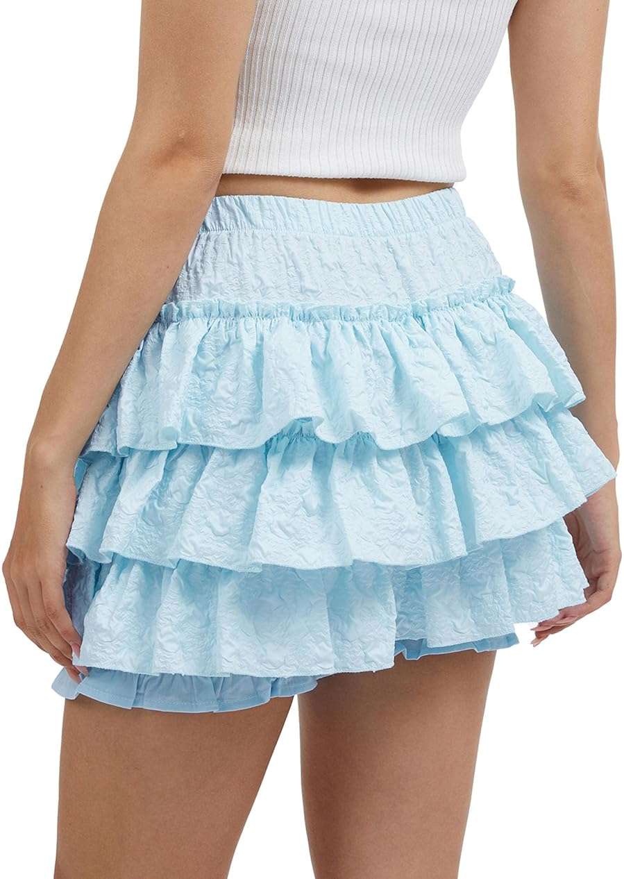ZUNQKG Womens Y2k Gothic Skorts High Waist Jacquard Fluffy Layered Ruffles Coquette Bloomers Shorts - Image 3