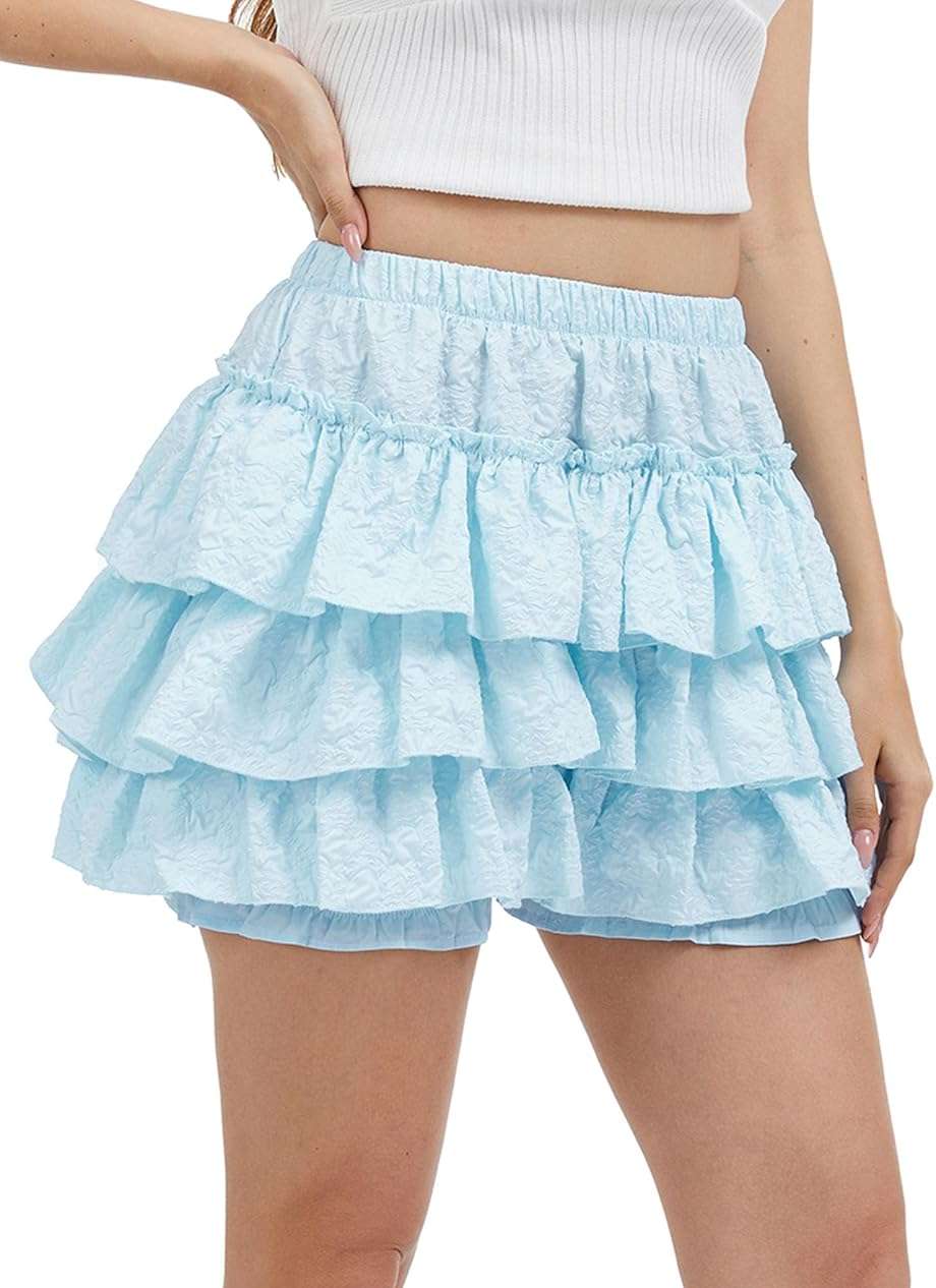 ZUNQKG Womens Y2k Gothic Skorts High Waist Jacquard Fluffy Layered Ruffles Coquette Bloomers Shorts - Image 4