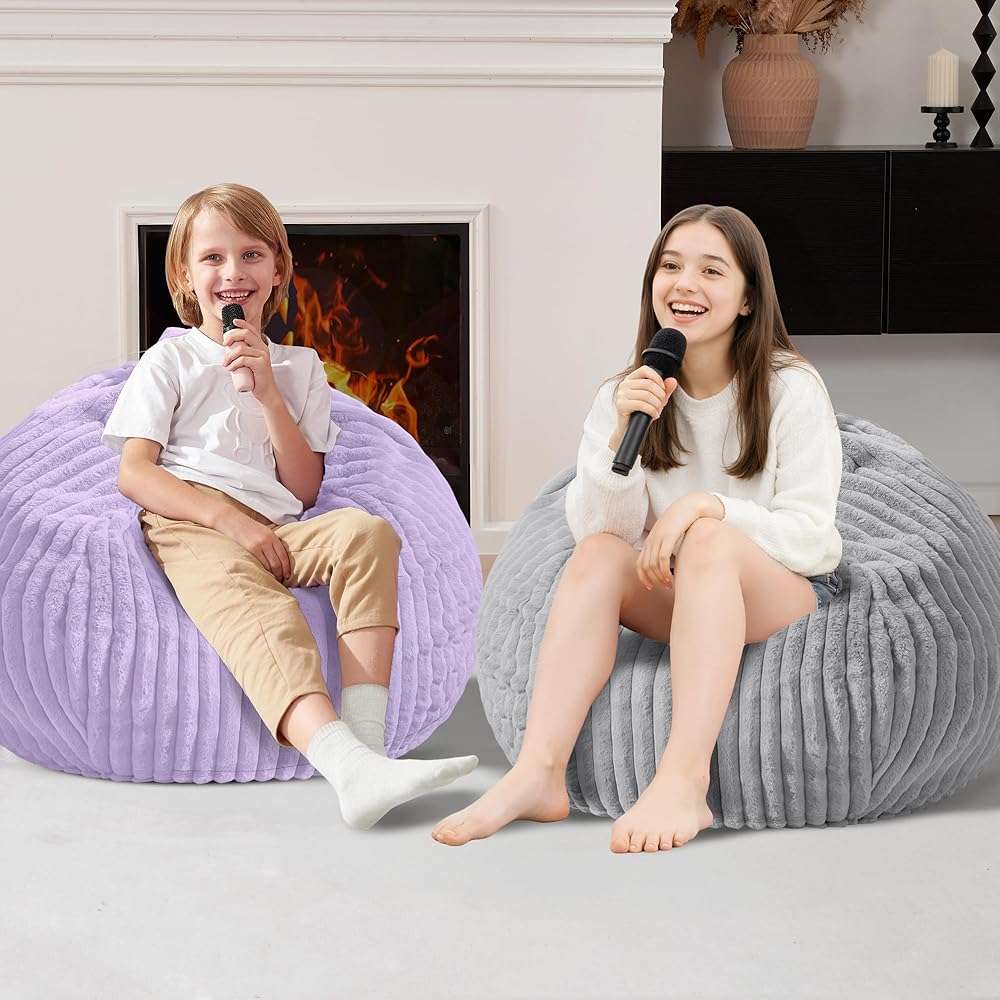 Homguava 2FT Bean Bag Chair, 2' Small Bean Bags with Memory Foam Filled, Beanbag Chairs with Machine Washable Cover Dutch Corded Plush Cover for Classroom,Living Room,Bedroom-Light Grey - Image 7