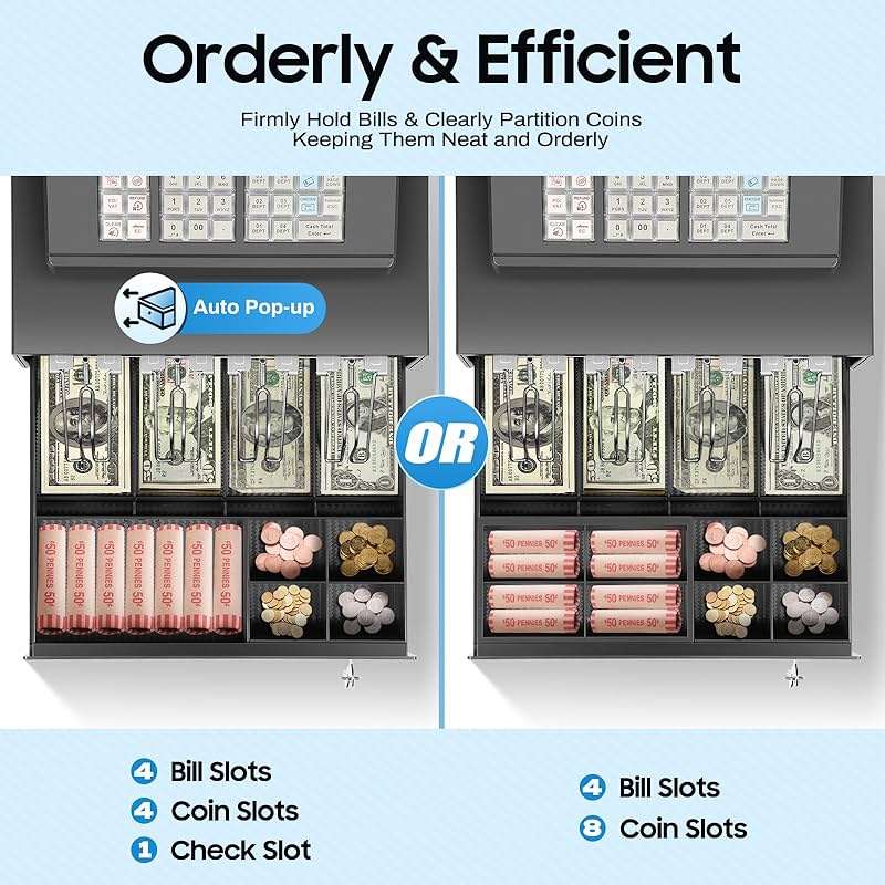 Cash Register for Small Businesses, 39 Keys Cash Management System with Drawer Box & 8-Character LED, Electronic Cash Register for Retail, Restaurant, Supermarket - Image 3