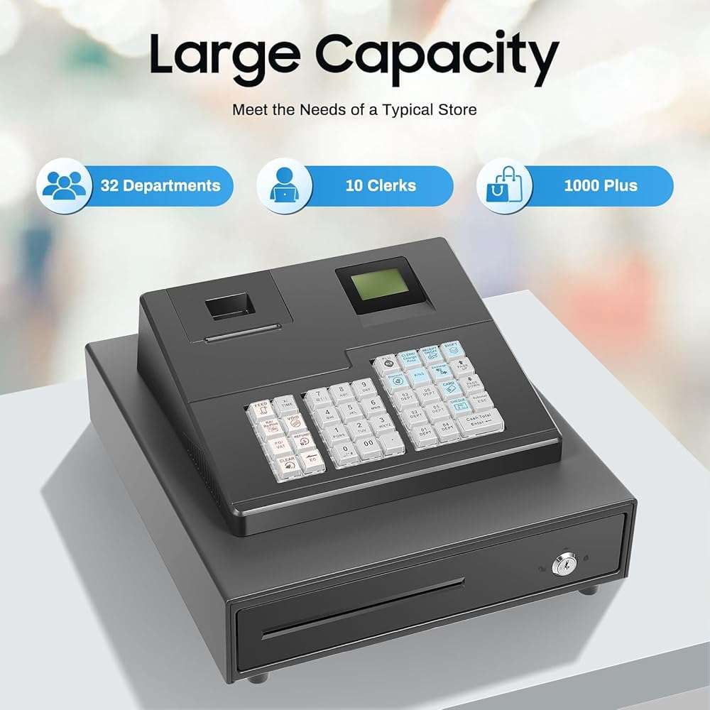 Cash Register for Small Businesses, 39 Keys Cash Management System with Drawer Box & 8-Character LED, Electronic Cash Register for Retail, Restaurant, Supermarket - Image 6
