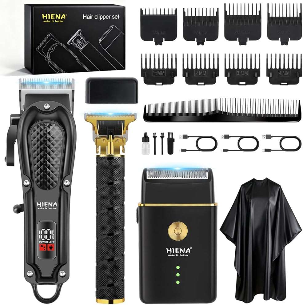Professional Hair Clippers for Men, Cordless Complete Barber Kit with Electric Hair Clipper T-Blade Beard Trimmer Foil Shaver, Men's Hair Cutting Grooming Kit, 8 Guide Combs, Barber or Home - Image 1