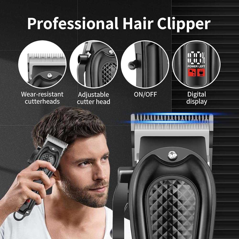Professional Hair Clippers for Men, Cordless Complete Barber Kit with Electric Hair Clipper T-Blade Beard Trimmer Foil Shaver, Men's Hair Cutting Grooming Kit, 8 Guide Combs, Barber or Home - Image 3