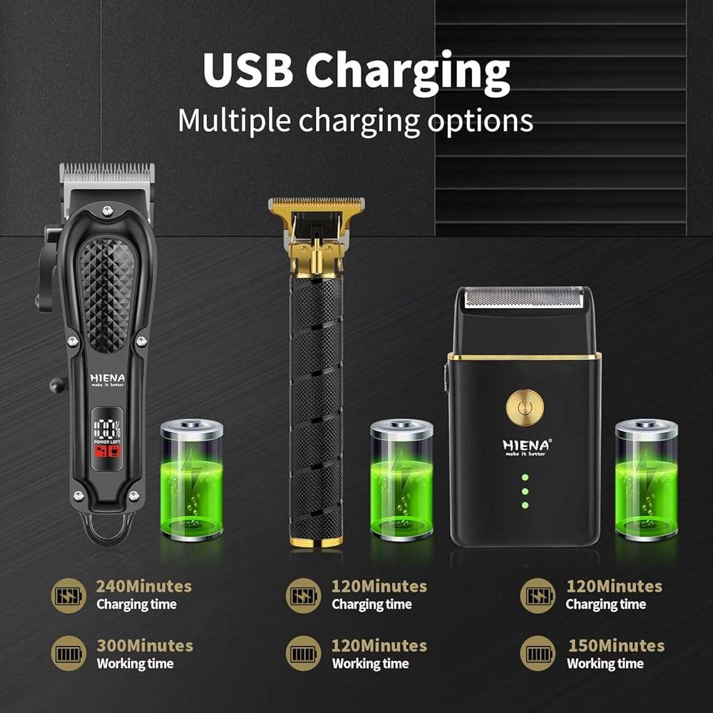 Professional Hair Clippers for Men, Cordless Complete Barber Kit with Electric Hair Clipper T-Blade Beard Trimmer Foil Shaver, Men's Hair Cutting Grooming Kit, 8 Guide Combs, Barber or Home - Image 6